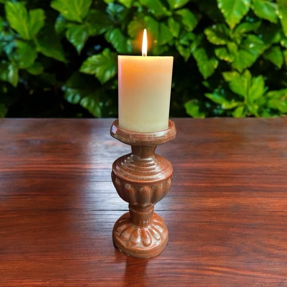 Vintage Terracotta Pedestal Pillar Candle Holder Rustic Neoclassical 8.75 Inch